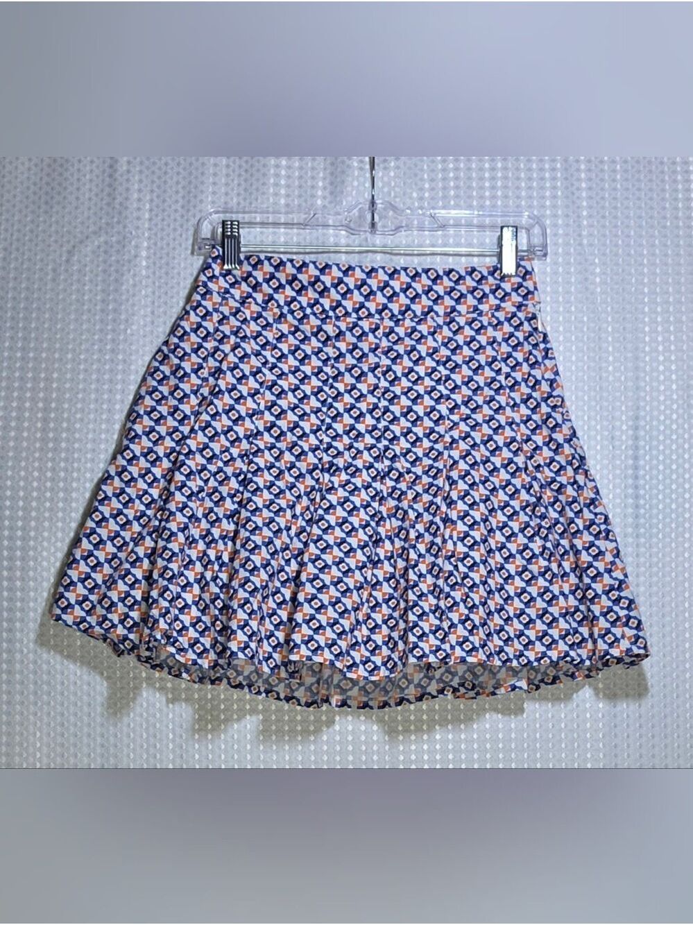 Anthropologie Maeve Pleated Mini Skirt Geometric Orange Blue - Picture 3 of 12
